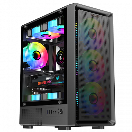Carcase Gaming - Carcasa ProGaming Vision cu sursa 650W Bronze, Middle Tower, M-ATX, 4 Ventilatoare RGB, Negru
