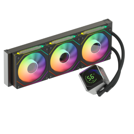 Componente Gaming - Cooler CPU AIO ProGaming IcePulse360, display digital cu senzori de temp CPU/GPU, 360mm, 3 Ventilatoare ARGB, 300W, Negru