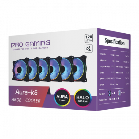 Set 6 Ventilatoare Carcasa 120 x 120 mm Pro Gaming ARGB, controller PWM, telecomanda [1]