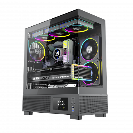 Calculatoare gaming - Sistem Desktop PC Gaming Kian Ember Core i5-9400F pana la 4.1Ghz, 32GB RAM DDR4, SSD 1TB, RTX 3050 6GB, WI-FI 6, Windows 11 Instalat, 6 ventilatoare ARGB incluse, Display temperatura CPU/GPU, Controll