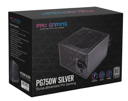 Surse alimentare - Sursa alimentare ProGaming PG750W Silver, 80+ Silver, Active PFC, Ultra Quiet, Negru