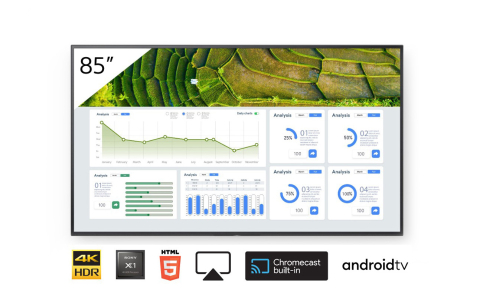 Displayuri profesionale pentru digital signage - Display profesional 85" Sony Bravia FW-85BZ30L Apple AirPlay/Chromecast încorporat, 4K UHD 3840 x 2160, 440 cd/m², 24/7, Android, peisaj/portret, contrast 6000:1