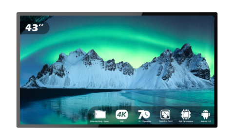 Displayuri touchscreen profesionale - Display Touch EvoBoard Slim 43" Rock Chip RK3576 4 GB RAM + 64 GB PCAP, 4K UHD 3840 x 2160, 260 cd/m², fără sistem de operare, contrast 1200:1