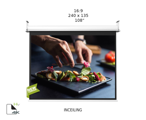 Ecrane de proiecție electrice, fixe, manuale și portabile - Ecran proiectie motorizat incastrabil Screenline INCEILING Grey High Cont ALR LONGTHROW, 108", 240 x 135 cm, format 16:9, Pânză ALR (ambient light rejecting), 0.8 gain