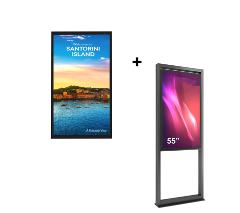 Kiosk și totem digital pentru interior și exterior - Kiosk / Totem Outdoor 55" T1V55N-BB si Outdoor Display LG-55XE4P-B, IP56, oțel