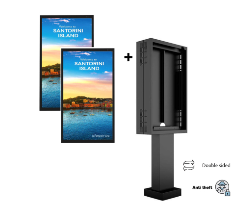 Kiosk și totem digital pentru interior și exterior - Kiosk / Totem Outdoor back-to-back 49" - Multibrackets MB-1134 si Display LG 49XE4F-M.AEU, IP56, sticlă, portret, negru