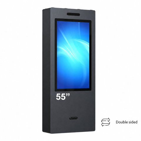 Kiosk și totem digital pentru interior și exterior - Kiosk / Totem Outdoor back-to-back 55" - EVOBOARD 550ODDLAZ display 55", IP65, sticlă securizată, peisaj/portret