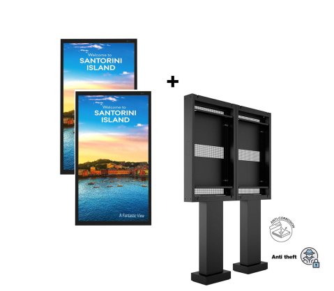 Kiosk și totem digital pentru interior și exterior - Kiosk / Totem Outdoor back-to-back 55" - Multibrackets MB-6985 si Display LG-55XE4P-B, IP56, sticlă, portret, negru