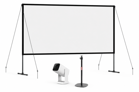 Videoproiectoare laser și cu lampă, pentru orice sală - Pachet de proiecție Wanbo Cube 1 + Ecran Portabil ALR + Suport - alb - TG26, 350 lumeni ANSI