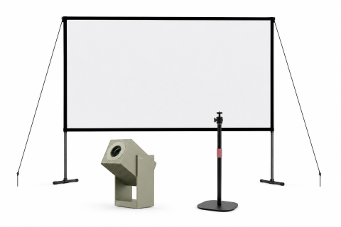 Videoproiectoare laser și cu lampă, pentru orice sală - Pachet de proiecție Wanbo Cube 2 pro + Ecran Portabil ALR + Suport - verde beige - TG26, 500 lumeni ANSI, Full HD 1920 x 1080