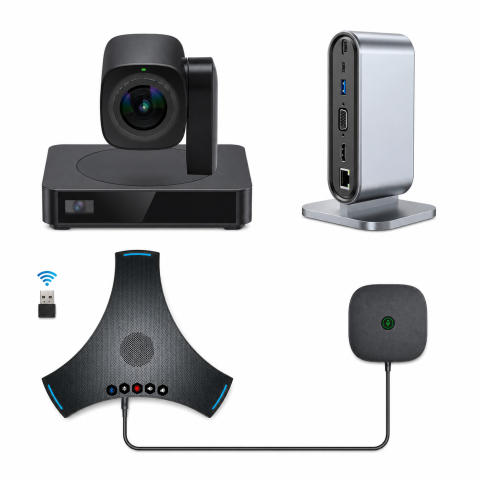 Sisteme videoconferință - Pachet videoconferință BYOM cu cameră PTZ stație de andocare și speakerphone wireless POD4 - Medium WeDoInnov POD4-P06-DOCK01, 4K UHD 3840 x 2160, 6x zoom optic, Wi-Fi