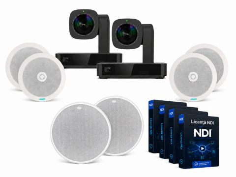 Videoconferință - Pachet videoconferință PTZ + 2x microfon tavan + 4x boxe DSP703 + 4x licență NDI - Large Room WeDoInnov, 4K UHD 3840 x 2160, 10x zoom optic, 2 microfoane, HDMI/LAN