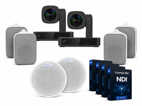 Videoconferință - Pachet videoconferință PTZ + microfon tavan + 2x boxe DSP5020 + 2x licență NDI - Medium Room WeDoInnov P10-CMA100-5020, 4K UHD 3840 x 2160, 10x zoom optic, HDMI/LAN