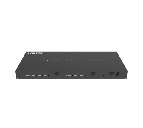 Distribuție semnal video: switchere, mixere și extendere - Switch HDMI2.0b 4x1 4K@60Hz 4:4:4 HDCP2.2 cu suport ARC/eARC cu telecomanda EVOCONNECT, negru
