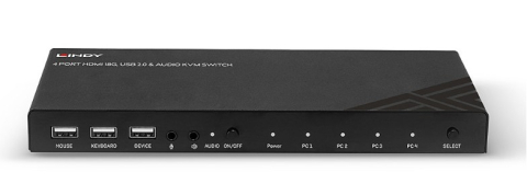 Distribuție semnal video: switchere, mixere și extendere - Switch KVM cu 4 porturi HDMI 4K60 USB 2.0 și audio Lindy 32810, 4K UHD 3840 x 2160, negru