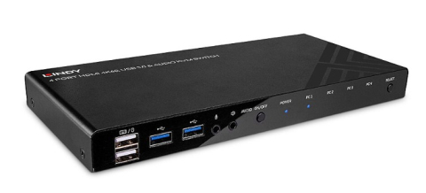 Distribuție semnal video: switchere, mixere și extendere - Switch KVM cu 4 porturi HDMI 4K60 USB 3.0 și audio Lindy 39313, 4K UHD 3840 x 2160, negru