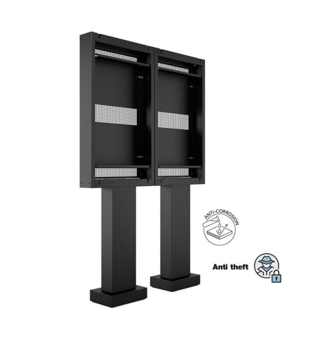 Kiosk și totem digital pentru interior și exterior - Totem Outdoor Pro Dual pentru LG 55XE4F-M Multibrackets MB-6985 antifurt, compatibil 55", portret, negru