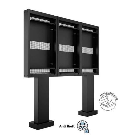 Kiosk și totem digital pentru interior și exterior - Totem Outdoor Pro Triple pentru LG 55XE4F-M Multibrackets MB-6992 antifurt, compatibil 55", portret, negru