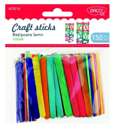 Craft - Bete din lemn multicolore, 150buc/set, Daco