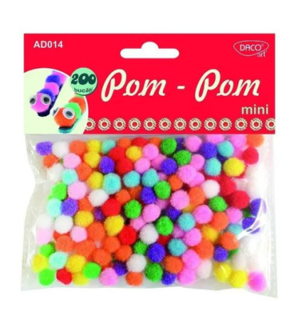 Pom-pom mini, diverse culori, 200buc/set, Daco [1]