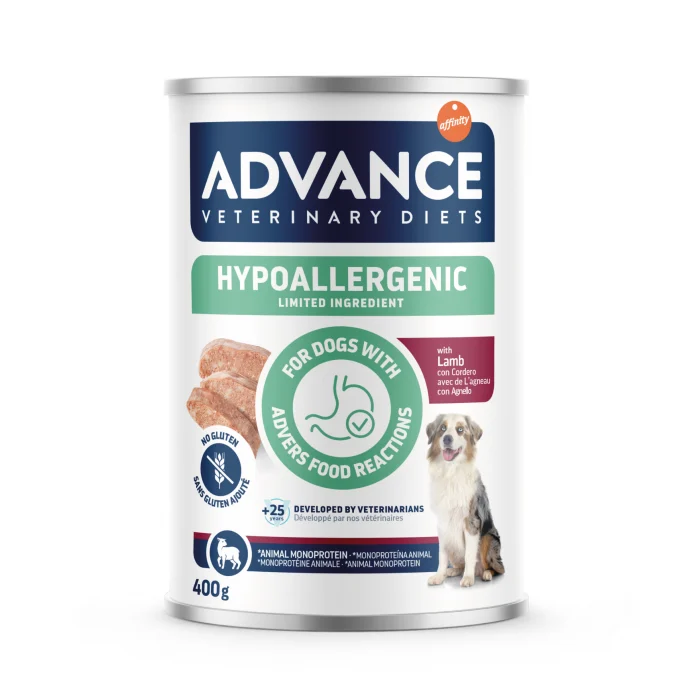 Hrană Câini - Advance, conserva hrana umeda dieta dog hypoallergenic cu miel - 400 gr