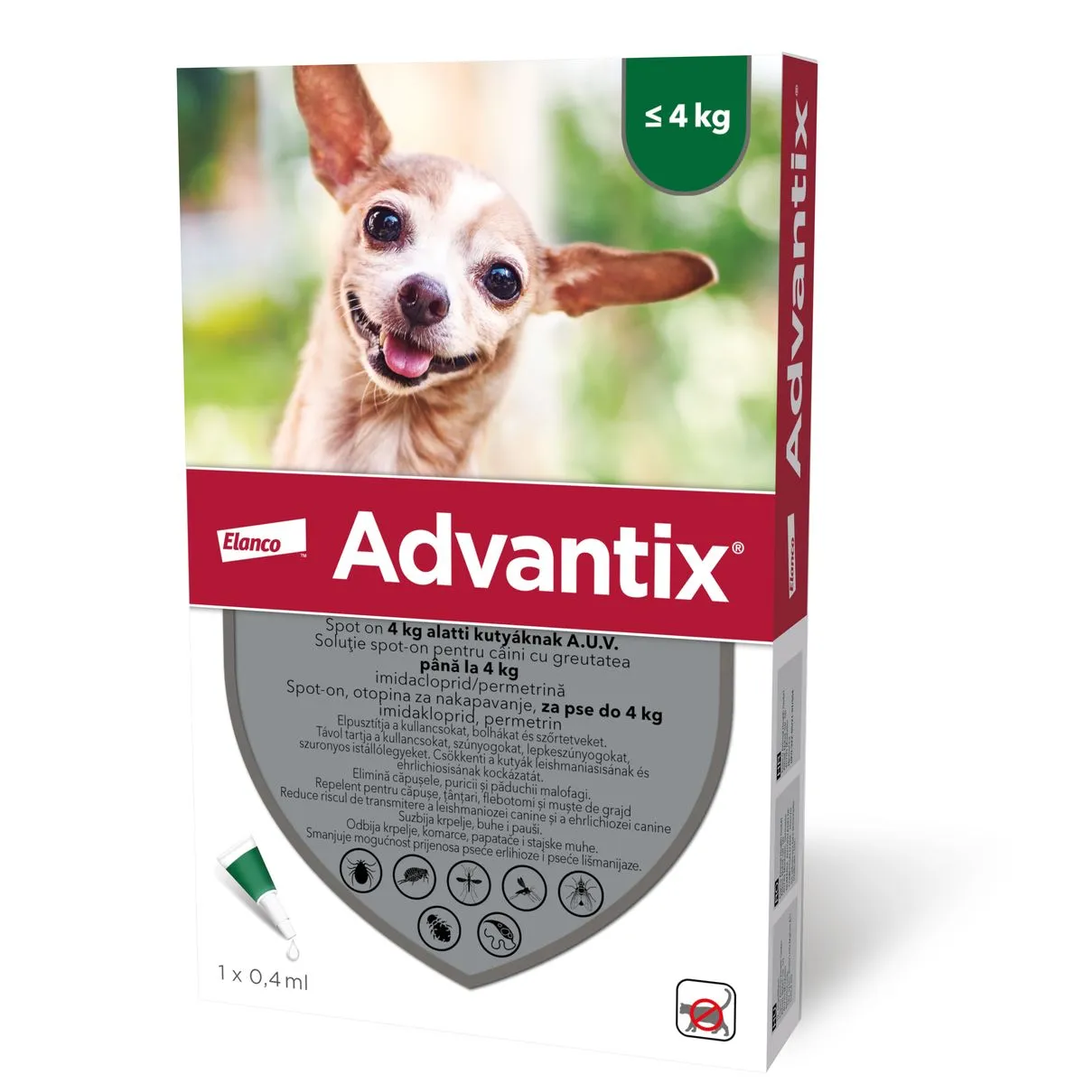 Antiparazitare Externe Câini - Advantix Dog 1.5-4 kg, Solutie Spot-On- deparazitare externa- 1 pipeta