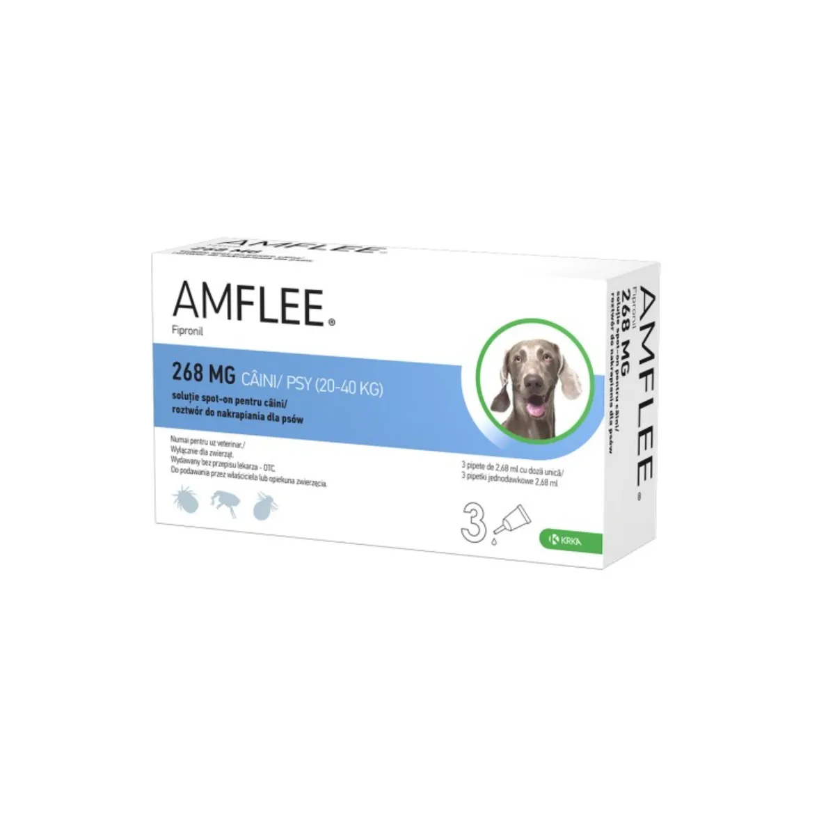 Antiparazitare Externe Câini - AMFLEE 268 mg soluţie spot-on pentru câini 20-40 kg - 1 pipetă