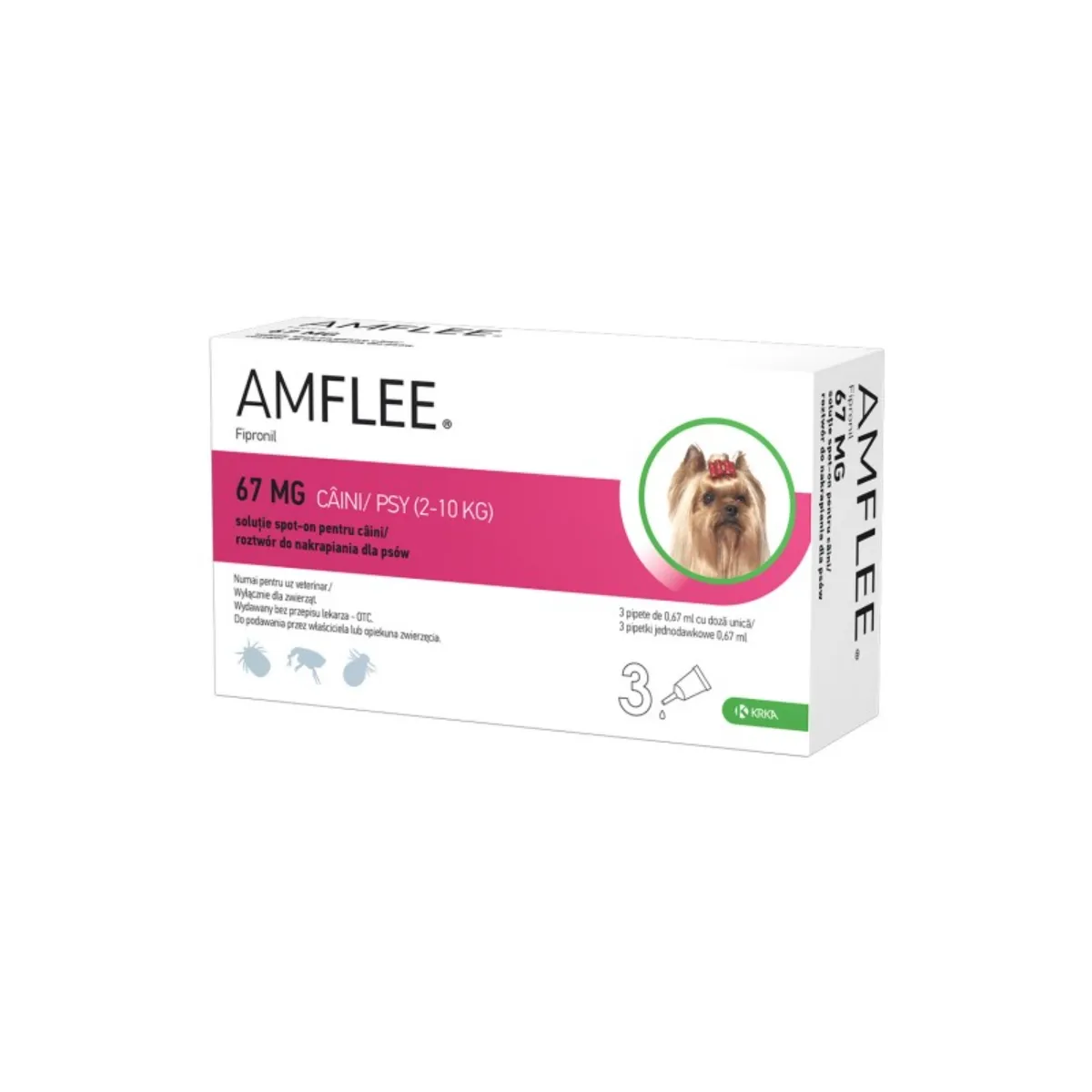 Antiparazitare Externe Câini - AMFLEE Dog, spot-on, soluție antiparazitară, câini 2-10 kg- 1 pipeta