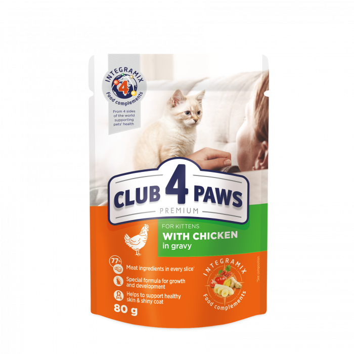 Hrană Pisici - CLUB 4 PAWS Plic hrana umeda pisoi juniori, Gaina in sos, 80g