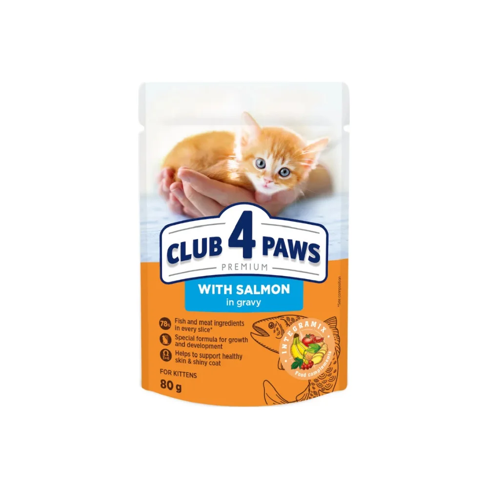 Hrană Pisici - CLUB 4 PAWS Plic hrana umeda pisoi juniori, Somon in sos, 80g