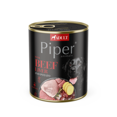 Hrană Umedă Câini - Hrana umeda pentru caini adulti PIPER DOG, ficat de vita si cartof, 800g