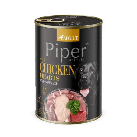 Hrană Umedă Câini - Hrana umeda pentru caini PIPER DOG, inimi de pui si spanac. 400g