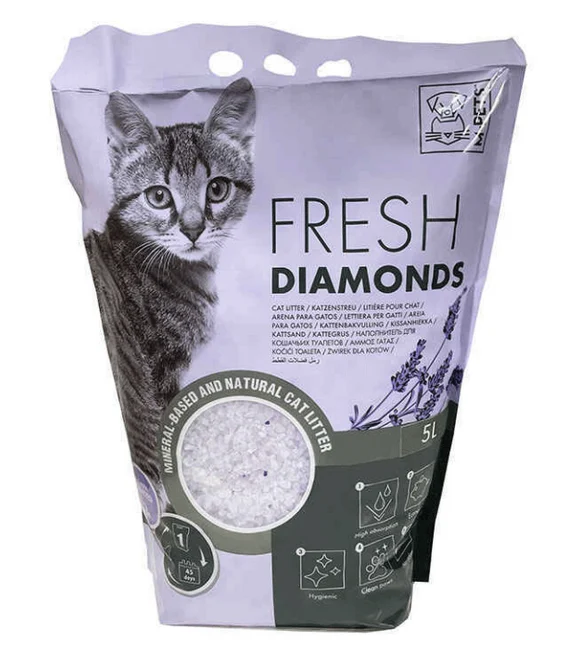 Igienă şi Îngrijire Pisici - Nisip silicat pentru pisici ,M-PETS, FRESH DIAMONDS SILICAT, Lavanda, 5L
