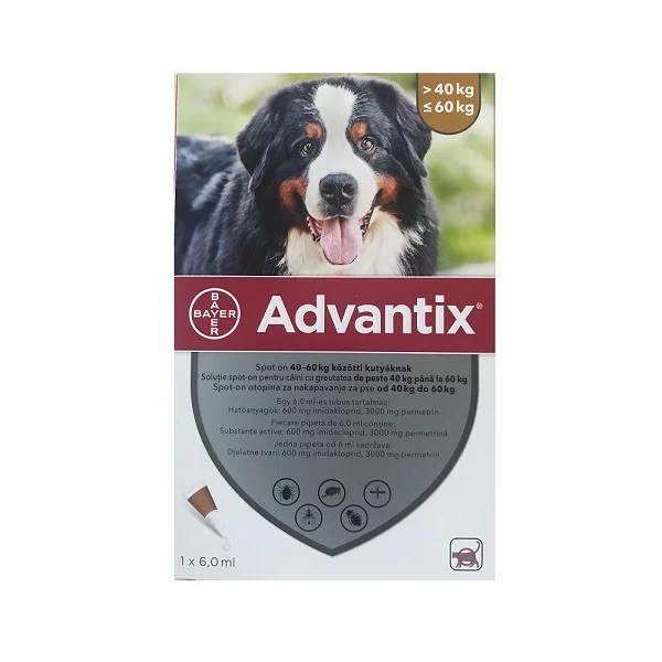 Antiparazitare Externe Câini - Solutie deparazitara pentru caini 40-60 kg Spot-On Advantix 600, 1 pipeta