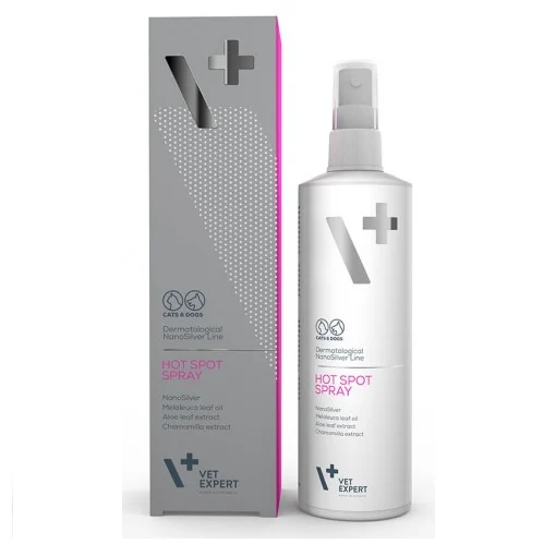 Produse Cosmetice Câini - Spray pentru tratamentul leziunilor locale ale pielii, la caini si pisici, Nanosilver HOT SPOT Vet Expert, 100ml