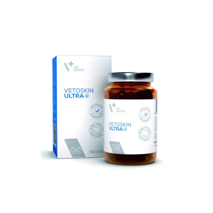 Alte Afecţiuni Pisici - Supliment inovator pentru pielea hipersensibila si atopica, VetoSkin ULTRA, VetExpert, 60 capsule