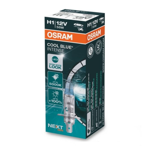 Halogen - Bec auto H1 Osram Cool Blue Intense 12V 55W – lumină albă 5000K, +100% vizibilitate
