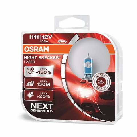 Becuri Auto - Bec H11 Osram Night Breaker Laser Gen2, 12V plus 150% lumina, cutie 2 buc.