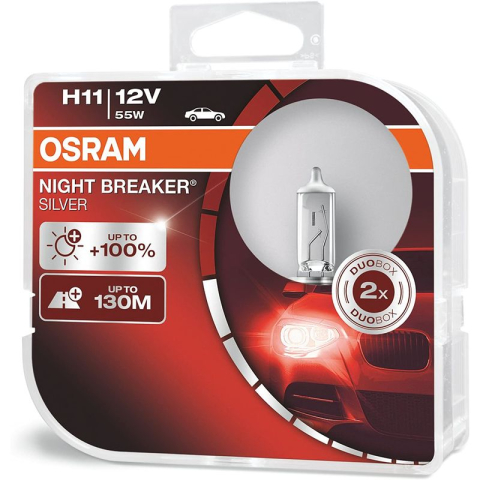 Becuri Auto - Bec H11 Osram Night Breaker Silver +100% lumina, 12V , cutie 2 buc.
