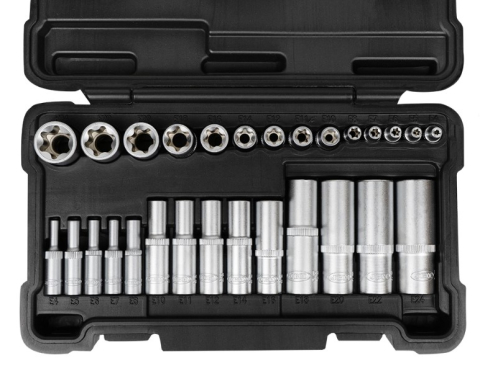 Truse de Scule - Set Tubulare Torx JBM 28 Piese Scurte si Lungi 1/2" E4-E24