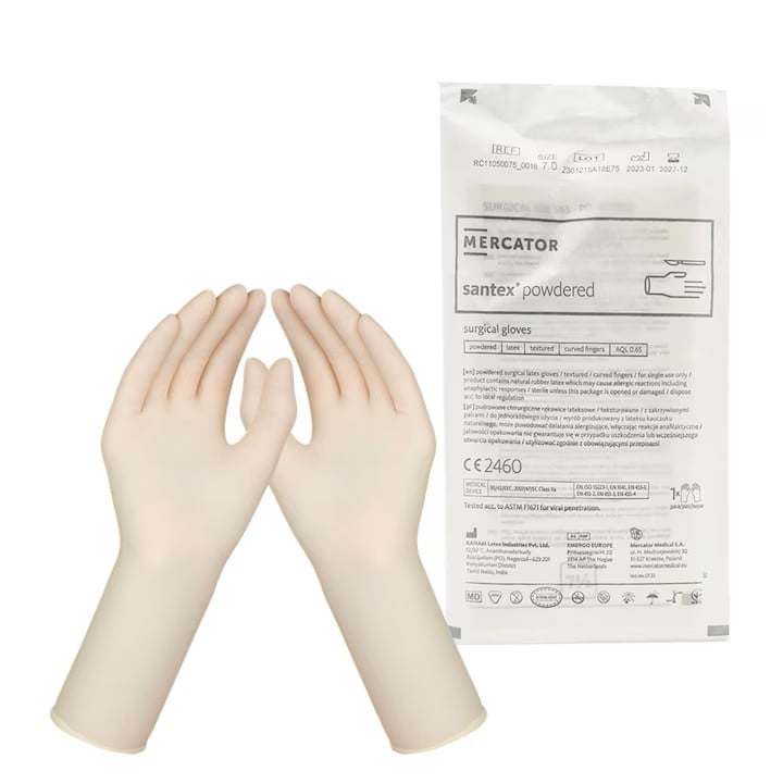 Manusi chirurgicale sterile, Mercator Santex Powdered, latex, marimea  6 / 1 pereche [2]