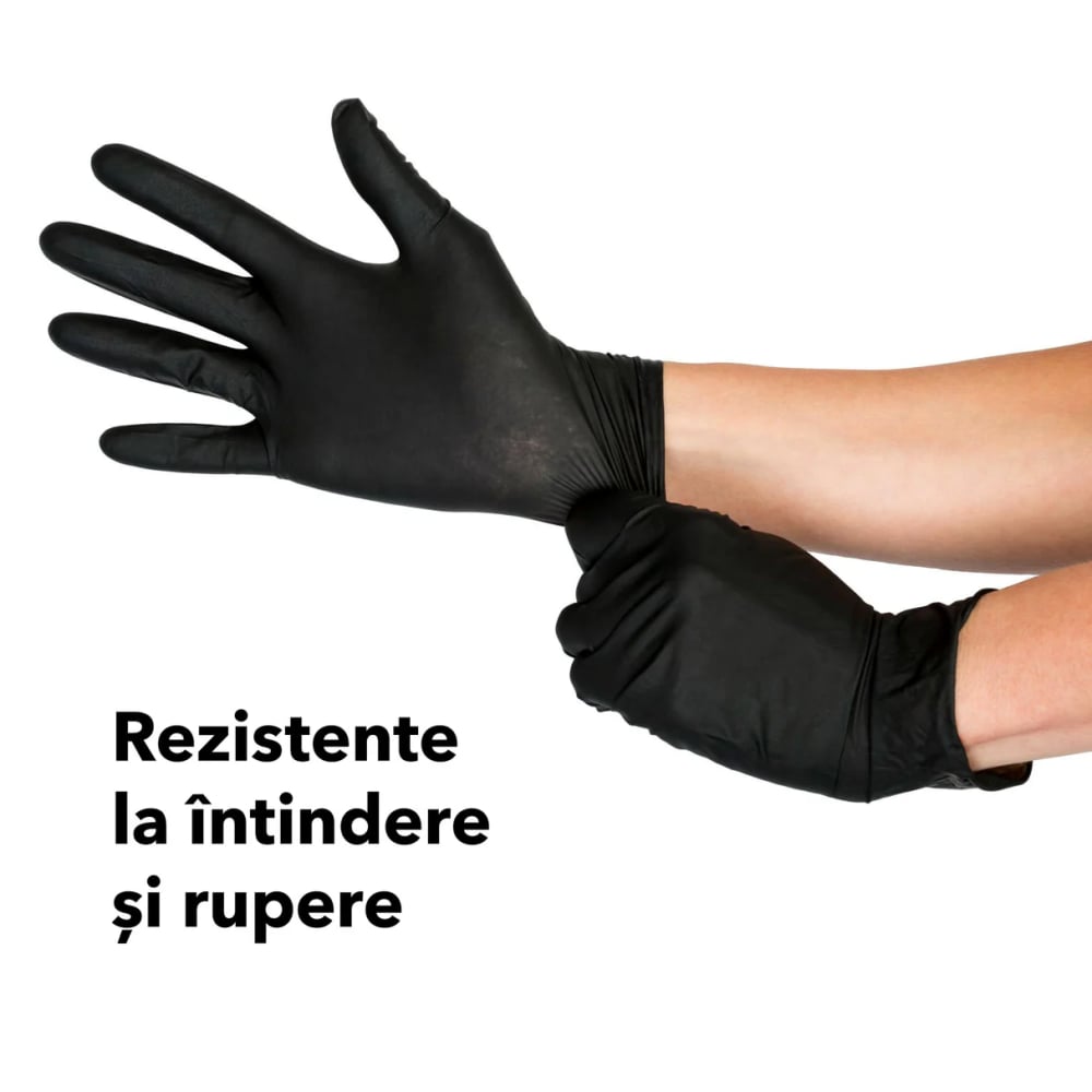 Mănuși nitril negre nepudrate Nitrylex, 100 bucăți, fără latex, rezistente și confortabile [7]