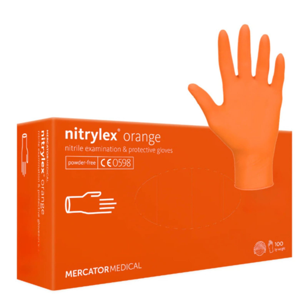 Set 100 bucăți Mănuși Nitrylex Orange, nitril, nepudrate, portocalii, mărimea S [4]