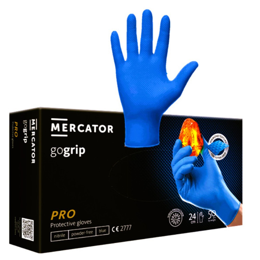 Mănuși nitril texturate Mercator GoGrip, mecanic/auto, albastre, mărimea  S [2]