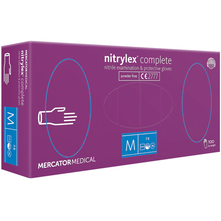 Set 100 Manusi medicale Nitrylex Complete de protectie, din nitril, nepudrate, albastru violet,  M [2]