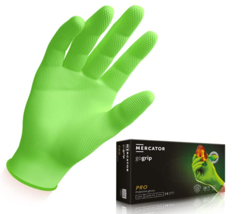 Manusi unica folosinta - Gogrip Mănuși Nitril Verde M Mercator – Cutie 100 buc – Profesionale Medicale și Mecanici Auto