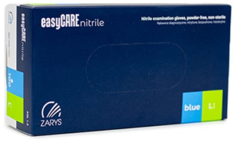 Manusi de nitril colorate - Manusi examinare, ZARYS, nitril, fara pudra, nesterile, 100 bucati / set, easyCARE, albastre, marimea L