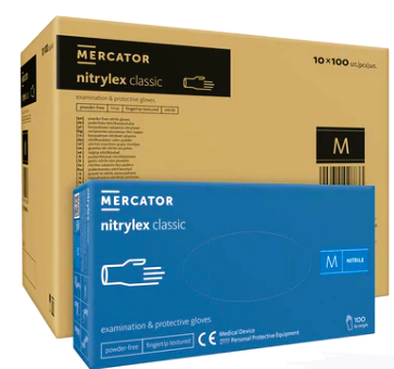 Manusi de nitril colorate - Manusi Medicale Nitrylex Classic, Nitril, Fara Pudra, Albastru, M, Set 100 buc