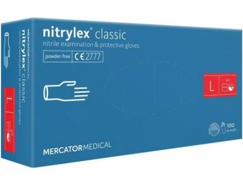 Set 100 Mănuși medicale Nitrylex Classic, nitril, fără pudră, albastre, mărimea L