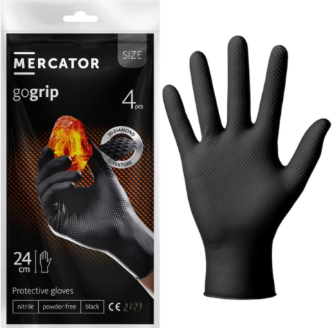 Manusi de unica folosinta industria alimentara - Mănuși Nitril Mecanic Auto GoGrip Negre  4 buc./set